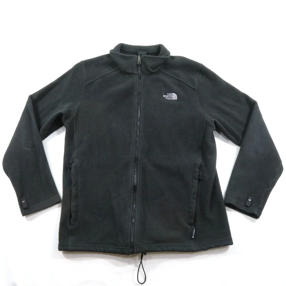 The North Face Fleece Jacket Black Gray Logo Zip Front Mens XL